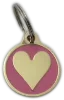 Pink Heart-shaped engraved dog tag with custom details on a UK dog collar