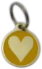 Yellow Heart-shaped engraved dog tag with custom details on a UK dog collar