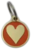 Orange Heart-shaped engraved dog tag with custom details on a UK dog collar