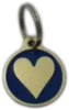 Blue Heart-shaped engraved dog tag with custom details on a UK dog collar
