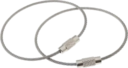 Stainless steel wire key rings come with screw heads to create a loop.