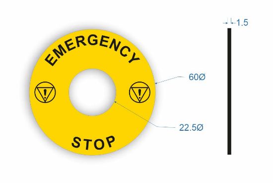 Picture of Emergency Stop Labels 60mm dia 22.5mm hole 