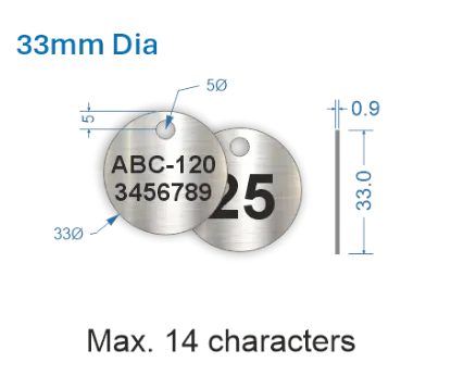 Picture of 33mm dia. Customised Stainless Steel Valve Tags