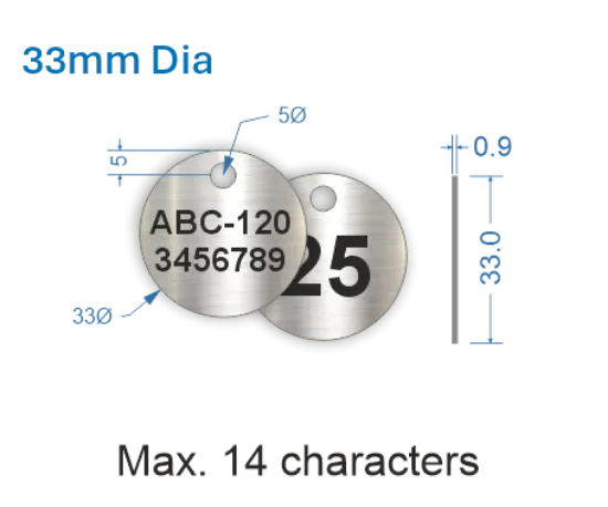 Picture of 33mm dia. Customised Stainless Steel Valve Tags