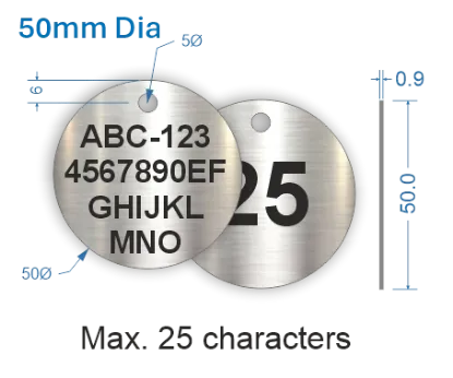 Picture of 50mm dia. Customised Stainless Steel Valve Tags